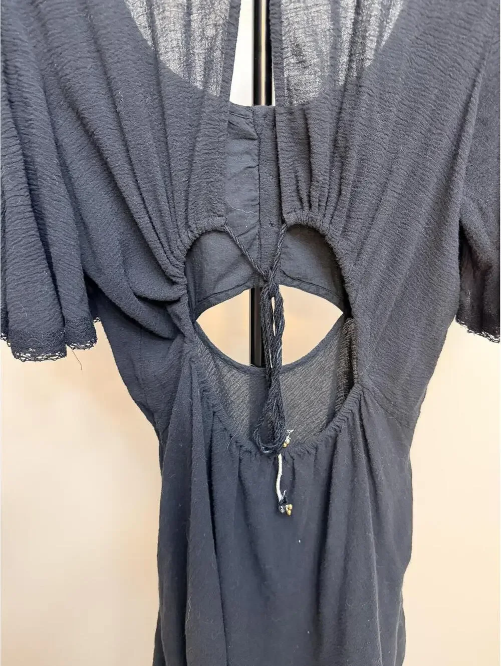 Free People Open Back Cutout Mini Dress Black Gauze Boho Festival Medium